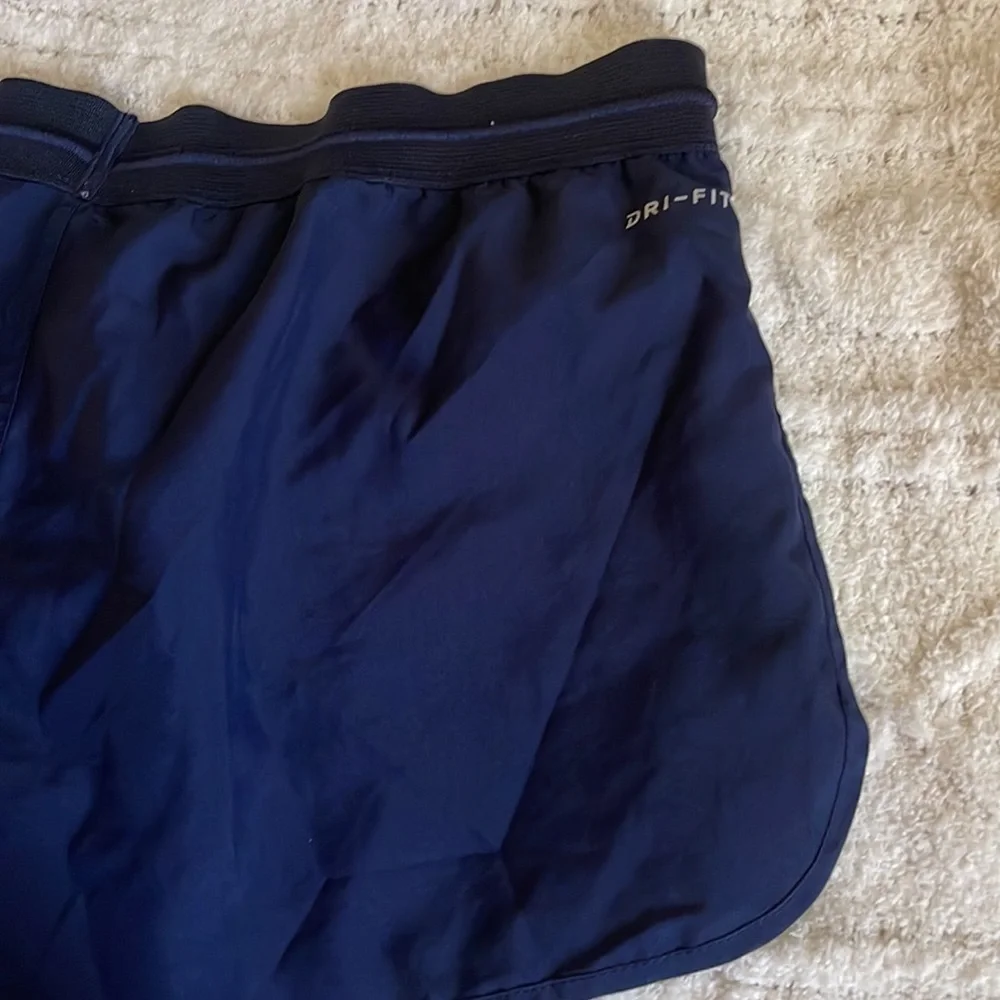 Nike Dri Fit Running Athletic Women medium Navy Green Inner Liner Pull On Short - Picture 6 of 11